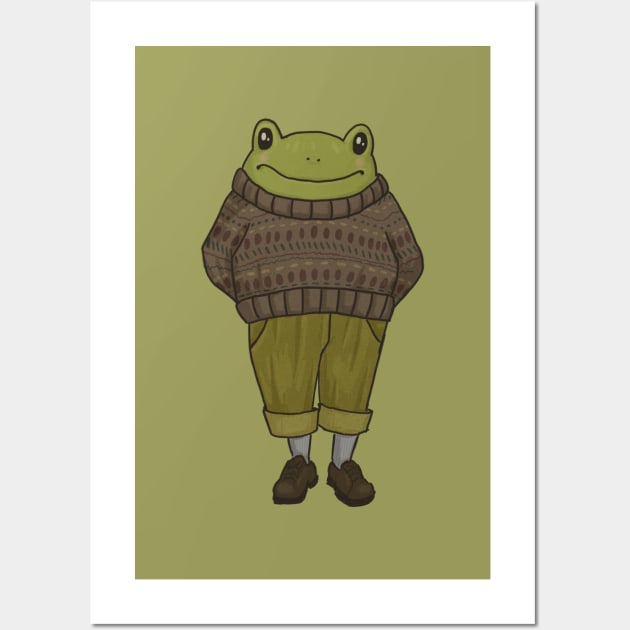 Grandpa Sweater Frog A Cute Frog with Rocking a Knitted Sweater Frog Gifts Posters and Art Prints TeePublic